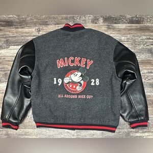 Disney Mickey Mouse Varsity Jacket Wool Faux Leather Y2K Mens Small